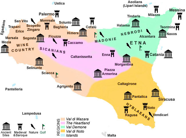  Az. francesca Catania - all Sicily Antique Map - Attractions main historical places in Sicilia